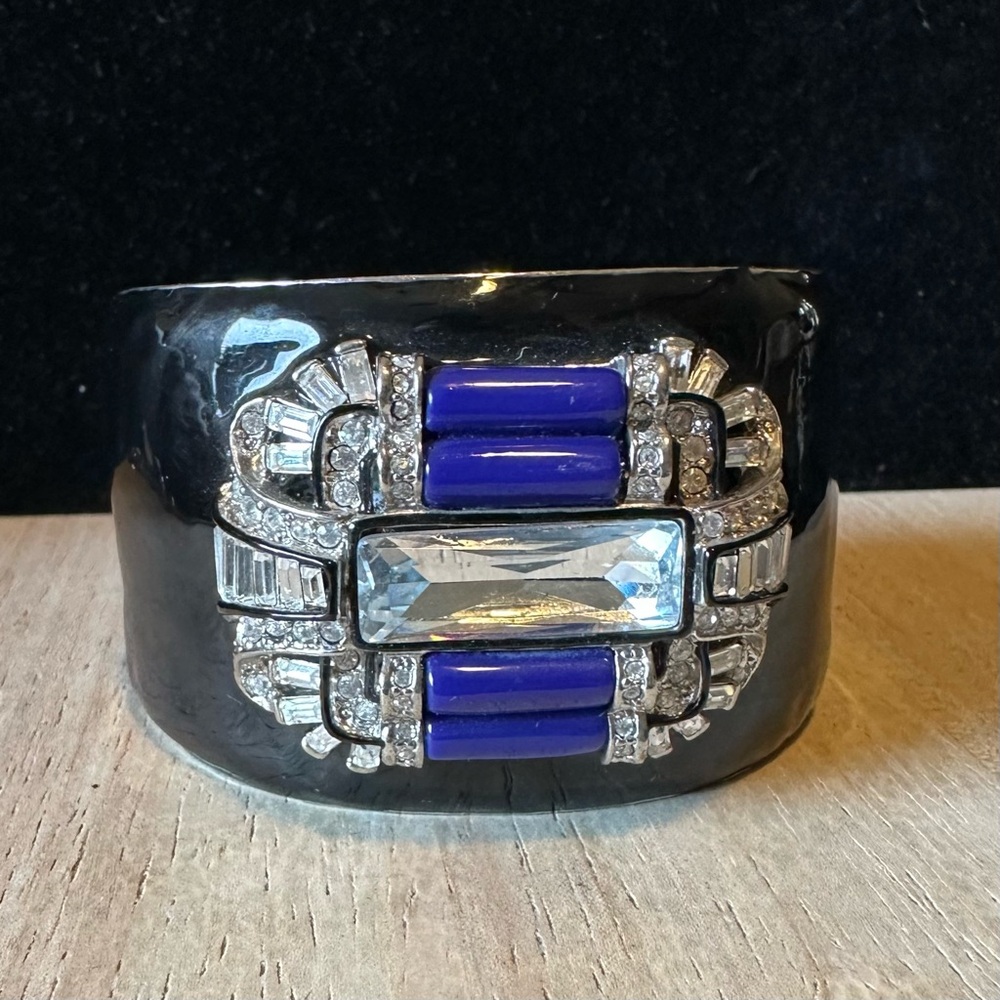 Kenneth Jay Lane Enamel Crystal Cuff Bracelet - Signed